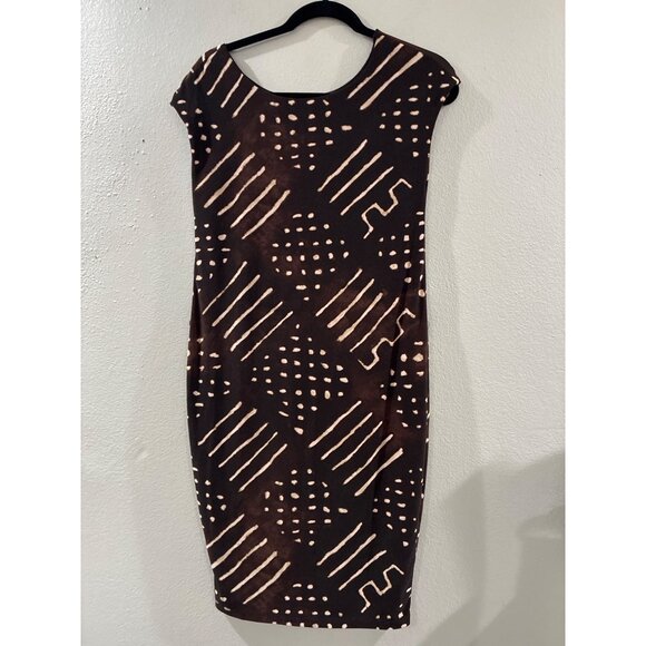 Lauren Ralph Lauren midi Dress Tribal Print size small XS boxy brown - Picture 1 of 7